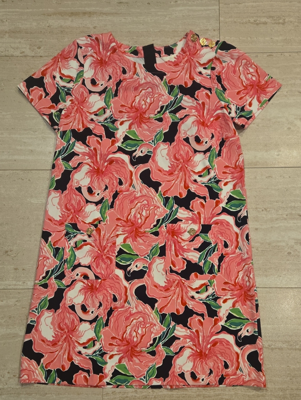 Lilly Pulitzer Pink Flamingo/Floral Print Midi Dress - Picture 1 of 10